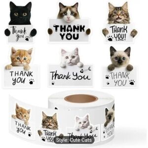 Shipping Supplies Cute Cat Stickers. 500 Count, 1.5" New